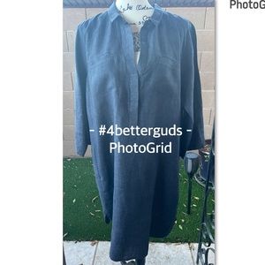 Eileen Fisher Organic Linen Classic Collar Roll Sleeves Shirt Dress Denim Medium